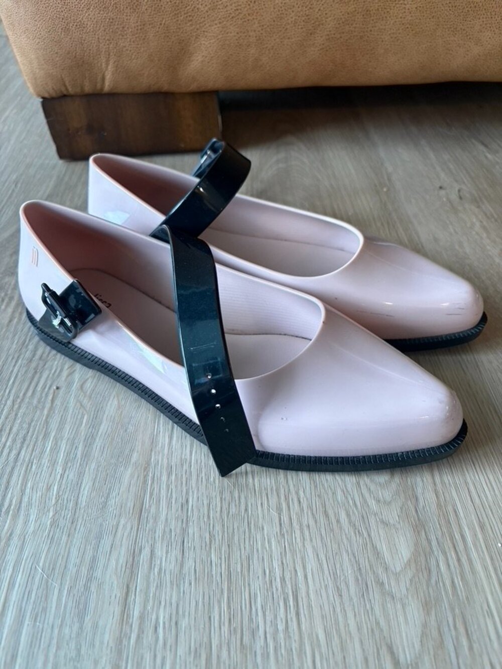 MELISSA Mary Jane Flats, Pink and Black, 100% Plastic, Size 7